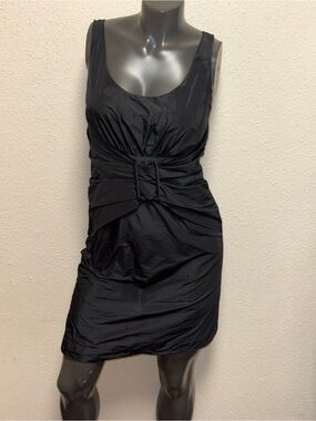 Karen Zambos Black Sleeveless Mini Dress with Belted Waist